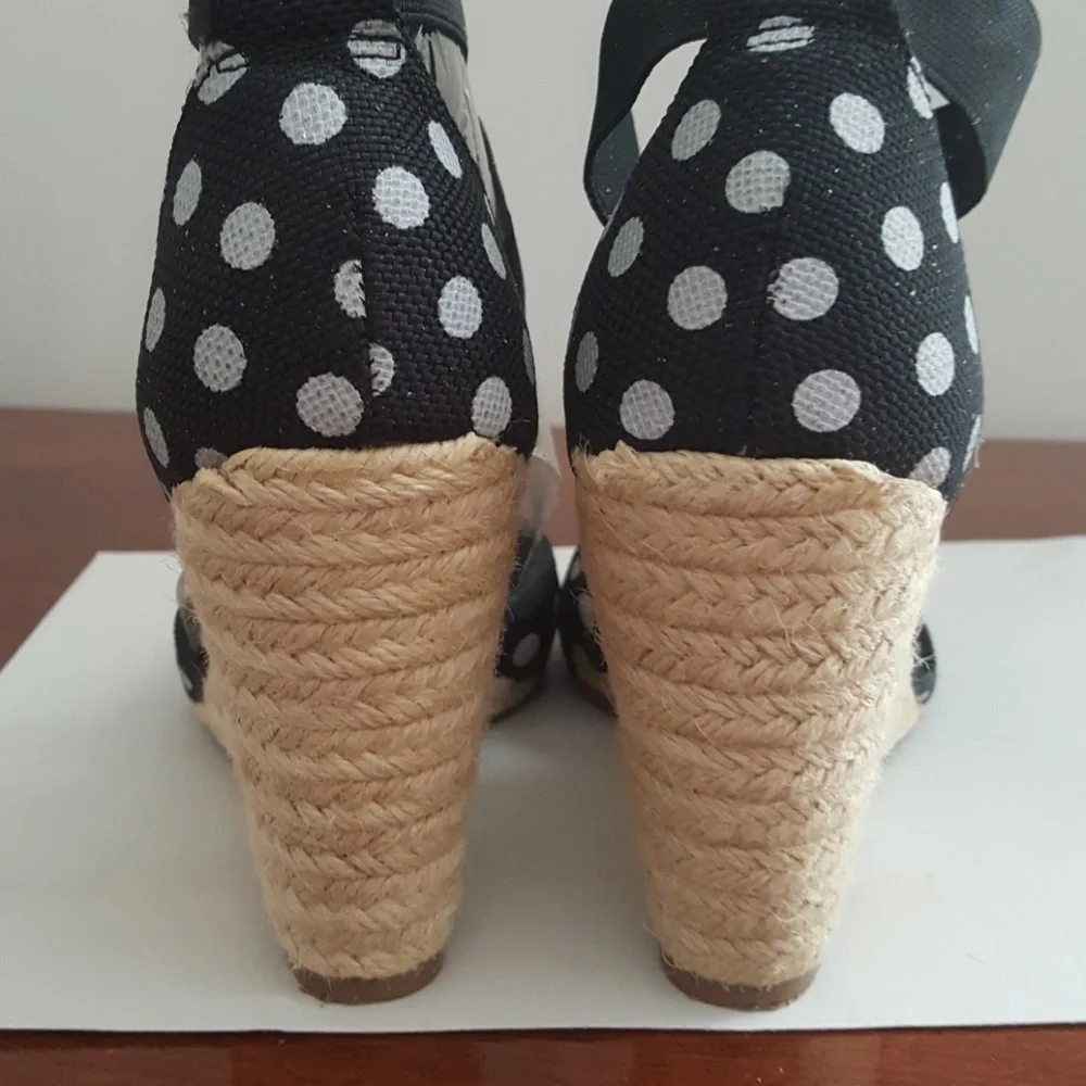 22:07 - REPORT Polka Dot Wedge Espadrille Ankle Sandals